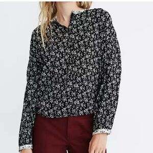 Madewell Print Mix Meadow Black White Floral Long Sleeve Button Top Women Medium